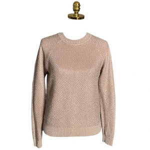IVANKA TRUMP | Ribbed Knit Beige Silver Metallic Pullover Sweater Size Medium.